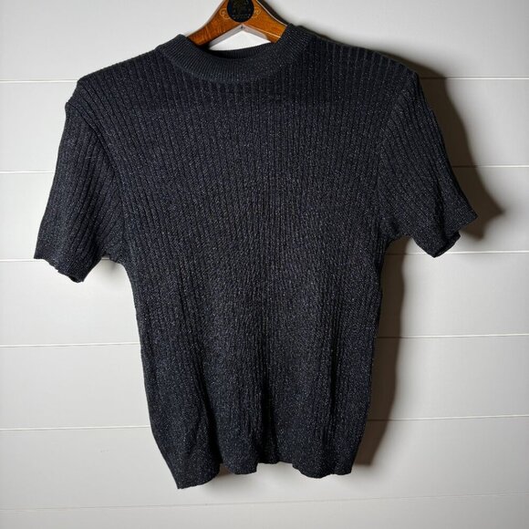 Baxter Wells Women's Black Metallic XL Short Sleeve Sweater - Picture 1 of 6